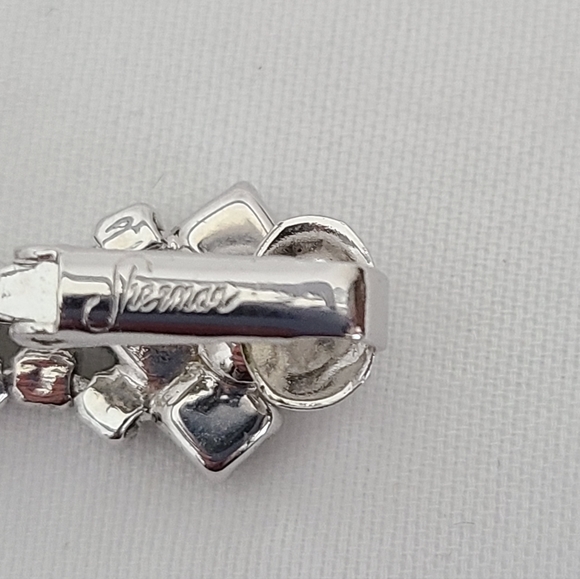 RARE Vintage Sherman Dangle Clip On Earrings Silver Tone Rhinestone Signed - Picture 7 of 7